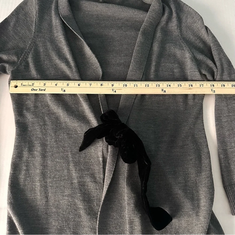 Talbots Merino Wool Cardigan Duster Sweater Top Velvet Tie Medium Petite‎ Grey - Picture 7 of 8